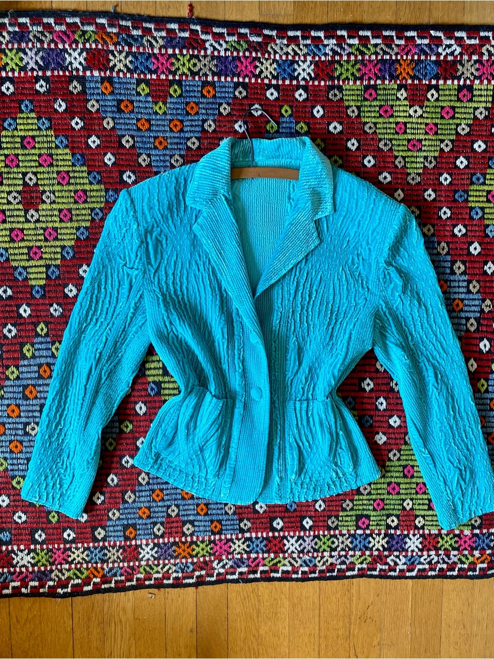 Turquoise Crinkle Blazer Jacket